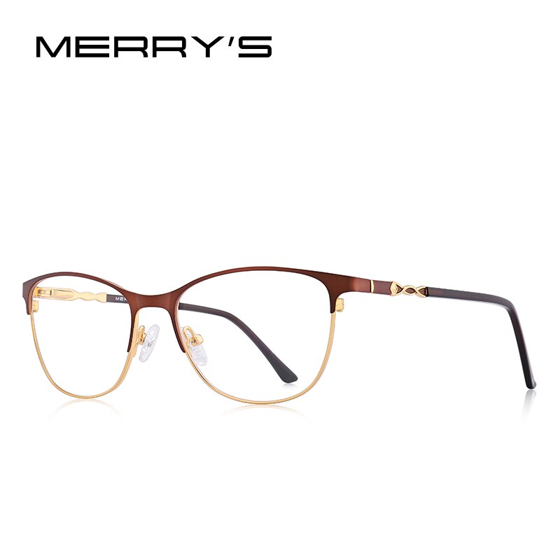 MERRYS-Gafas de estilo ojo de gato para mujer, lentes ópticas de montura completa para miopía, graduadas, S2110: C05 Brown