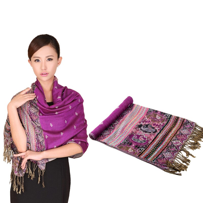 Vinröd färg kinesiska kvinnors pashmina hijab chal höst vinter bi halsdukar sjal tofs bufanda 011506