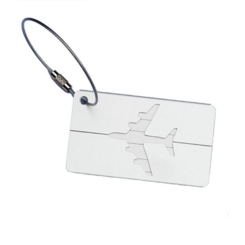 ISKYBOB Aluminium Alloy Luggage Tags Airplane Square Suitcase Identity Address Name Labels Holder Travel Accessories: silver