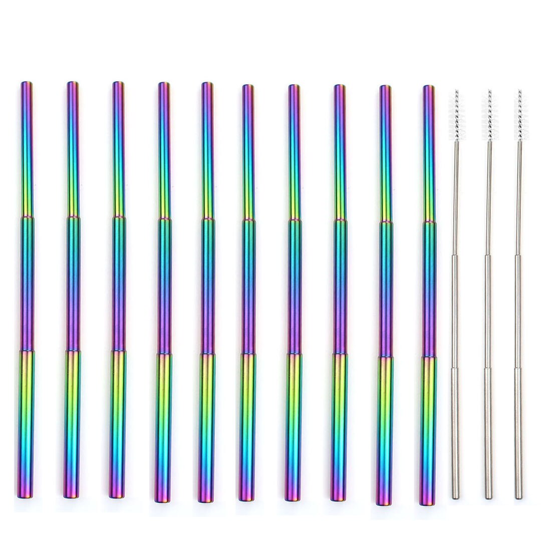 10Set Portable Stainless Steel Telescopic Drinking Straw For Travel Reusable Collapsible Metal Straw With Case And Brush: Rainbow 10pcs