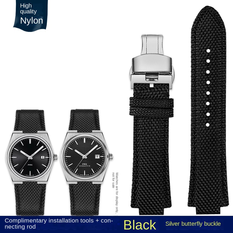 Para reloj de hombre Tissot 1853 Super Player PRX Series T137.410 correa de reloj de cuero de nailon modificado 26-12mm correa de reloj de boca convexa: Red black