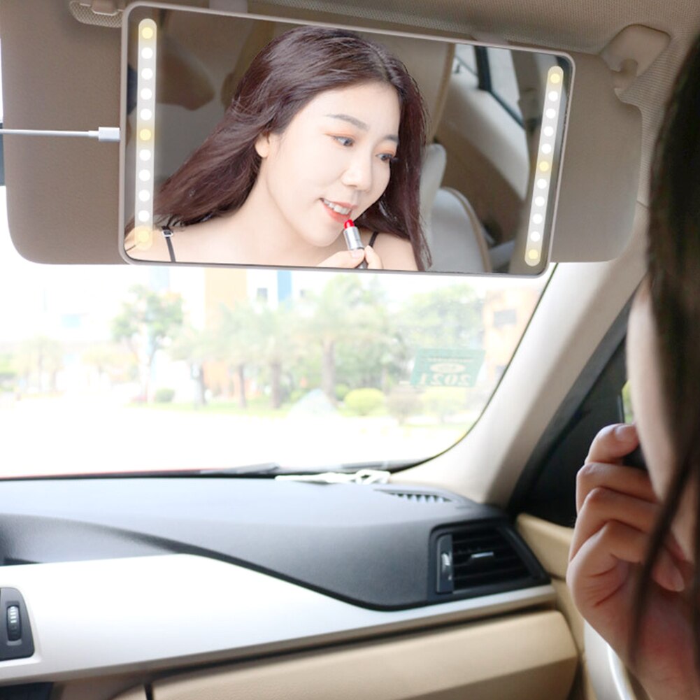 Miroir de maquillage pour voiture, décoration intérieure à contrôle tactile Durable avec lumières LED, facile à installer, luminosité réglable, autocollant