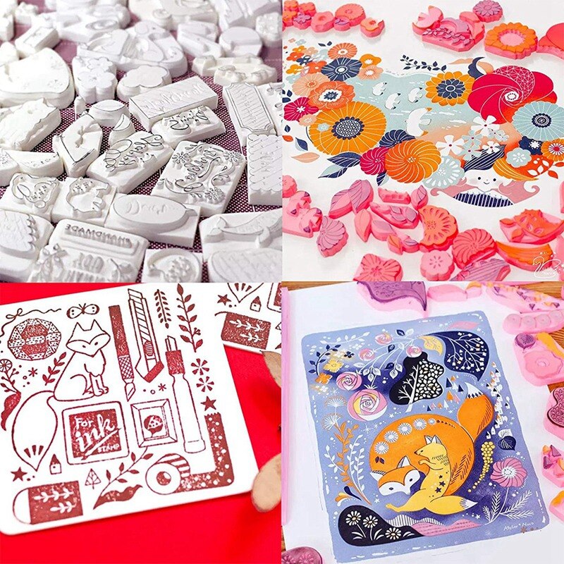 21Pcs Rubber Stamp Making Kit, Carving Tools Kit,Rubber Carving Blocks in Different Color Styles,for Craft Stamp Carving