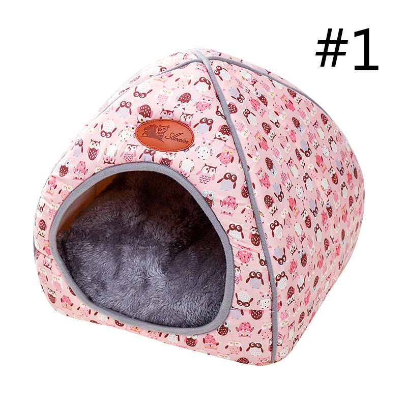 Blød varm kæledyr kat hund vintermåtte seng kat telt hus foldbar kennel hule leopard print hus til katte hunde sover: Lyserød / 32 x 32 x 33cm