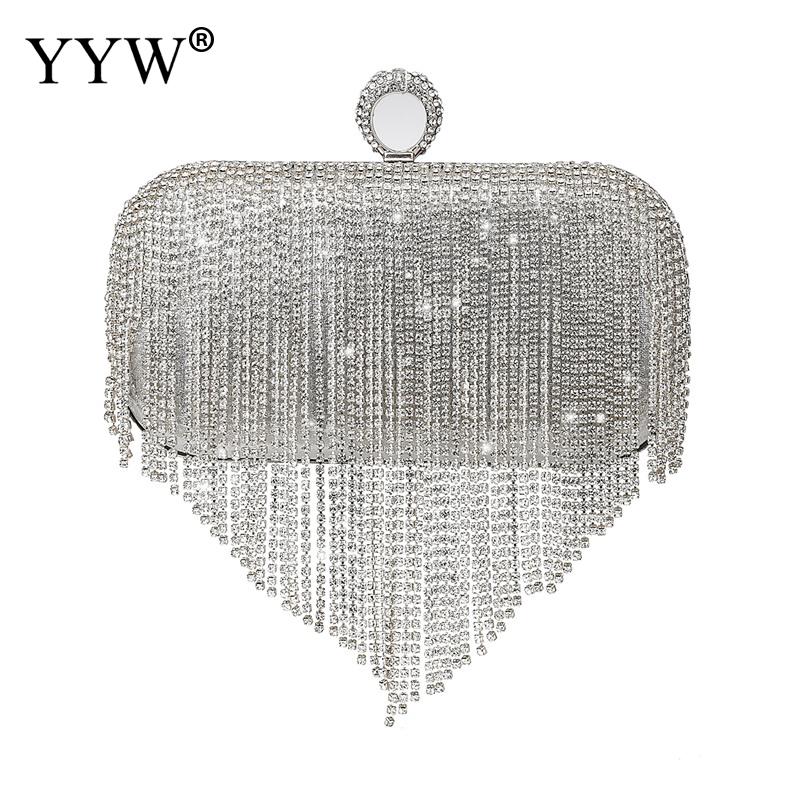 Gold Silver Evening Clutch Bag Purse for Women Bling Rhinestone Chain Evening Hands Bag for Party Wedding Banquet