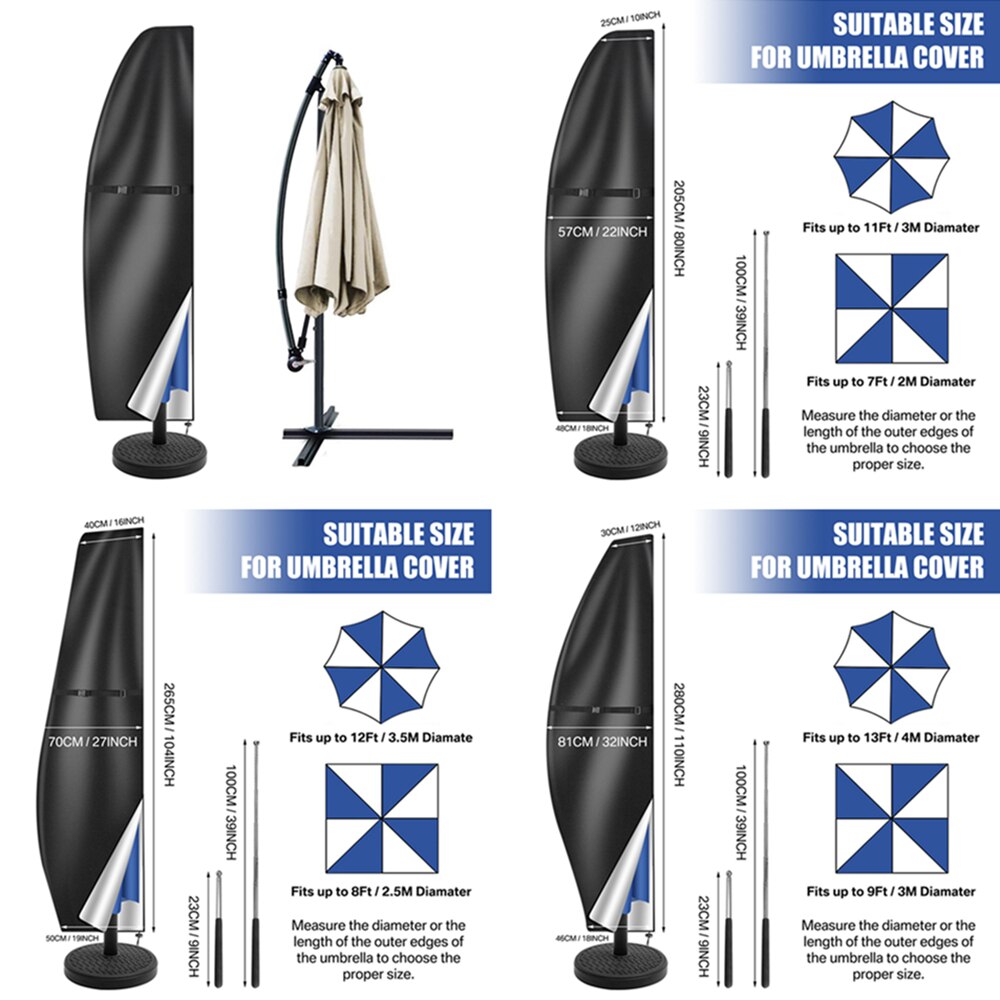 Patio Umbrella Cover Waterproof Umbrella Protective Cloth for 170-280CM Outdoor Umbrellas Market Parasol Covers with Push Rod