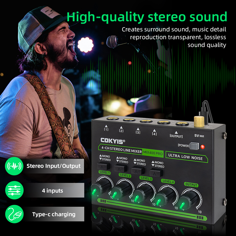 Mixer audio professionale a 4 canali con luce RGB Mini mixer audio Mixer di linea Piccolo mixer audio per Club BarMix400 Pro