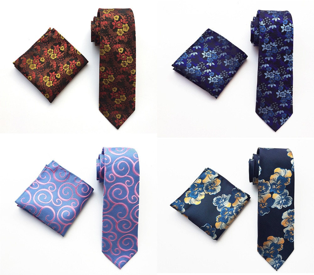 Floral Mens Tie Set Silver White Purple Red Pink Blue Orange Jacquard Silk Tie Pocket Square 8cm Classic Ties for Men Corbatas