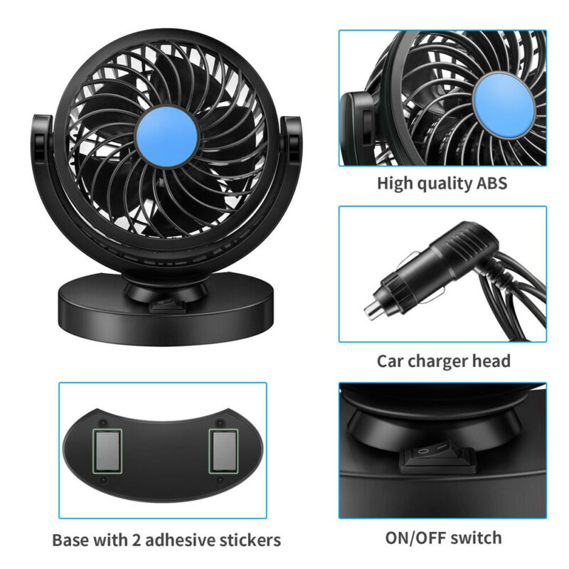 12V Mini Electric Car Fan Single Head Speed Cooling Air Circulator 360 Rotation Eco-friendly ABS Material Air Cooler Fan