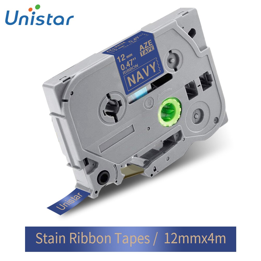 Unistar Tze-RN34 Satijnen Lint Tapes 12Mm Compatibel Voor Brother Label Maker PTD200 PTD600 Label Printer 4M Golden Op navy Labels