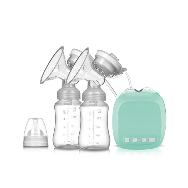 Double Electric Breast pumps Powerful Nipple Suction USB Intelligent Breast Pump Baby Milk bottle Cold Heat Pad Nipples NTY0101: Green