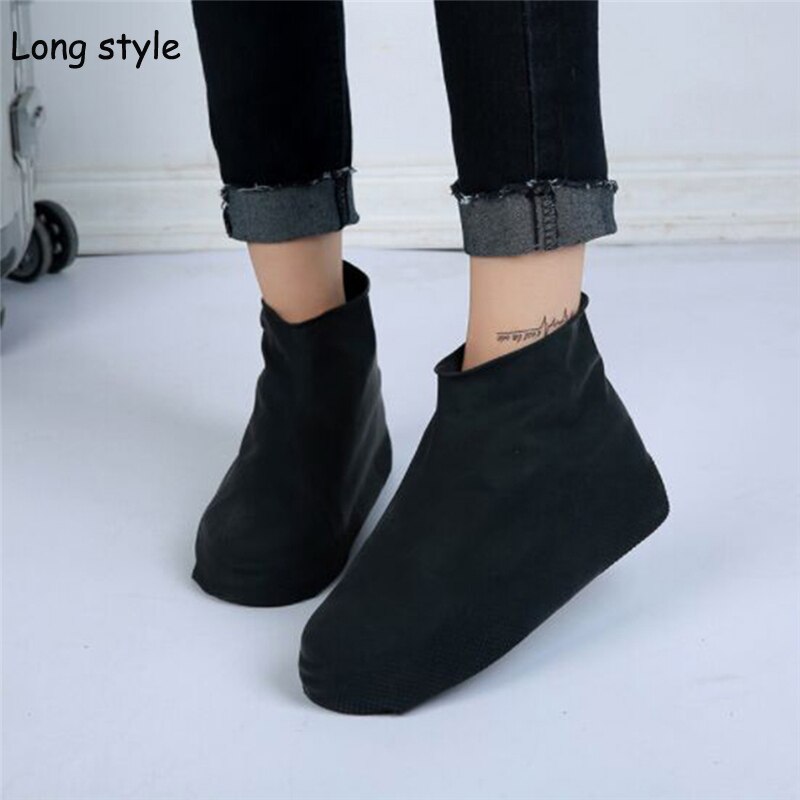 Herbruikbare Latex Waterdichte Regen Schoenen Covers Draagbare Antislip Rubber Rain Boot Overschoenen S/M/L Unisex schoenen Accessoires: Black long style / M
