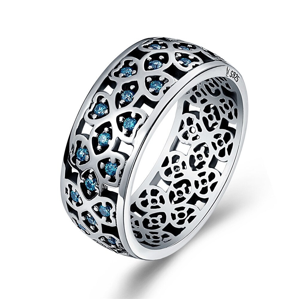 BAMOER Brede Zilveren Ringen voor Vrouwen Authentieke 925 Sterling Zilveren Bee Ster Blauwe Vinger Ring Vrouwelijke Fijne Sieraden Party Bijoux: 6 / GXR064