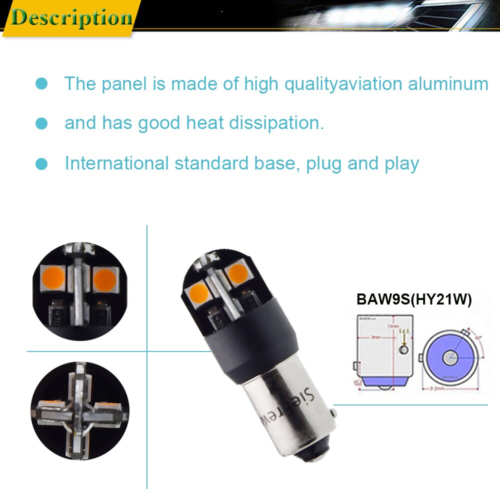 2x H21W BAY9S BA9S T4W T11 BAX9S H6W BAW9S HY21W LED Car Auto Backup Reverse Light Turn Bulb Side Lamp White Amber 6V 12V 24V AC: baw9s / Amber 24V AC