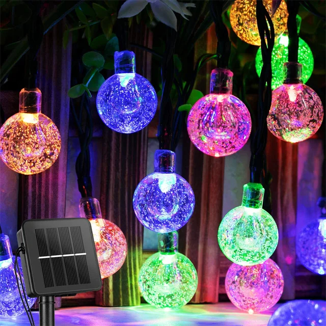 Solar LED Crystal Ball String Light 10M Waterproof Fairy Lights Christmas Wedding Garland Garden Lawn Tree Outdoor Decoration: ROSE / 0-5W