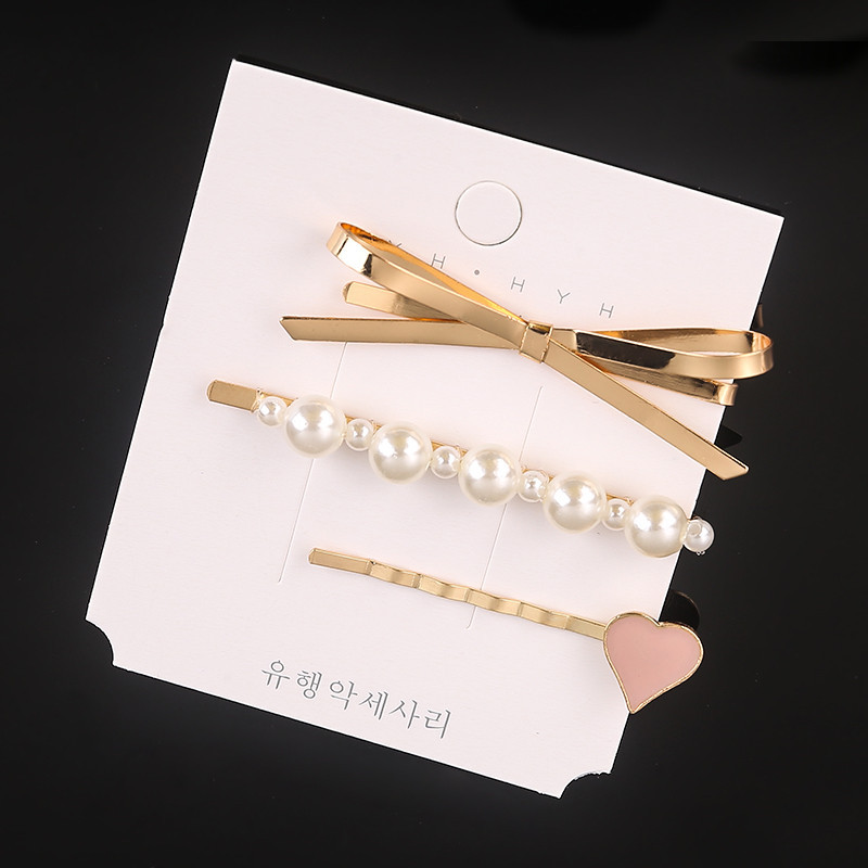 1Set Vrouw Parel Haarspelden Legering Haarspeldjes Geometrische Goud Haar Clip Zoete Hoofddeksels Haarspeldjes Hoofdband Haar Accessoires