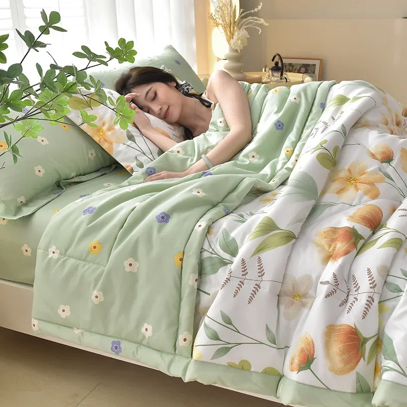 Summer Cooling Quilt Blankets Skin-friendly Washable Air Condition Comforter Pastoral Style Flowers Lightweight Blankets 여름 이불