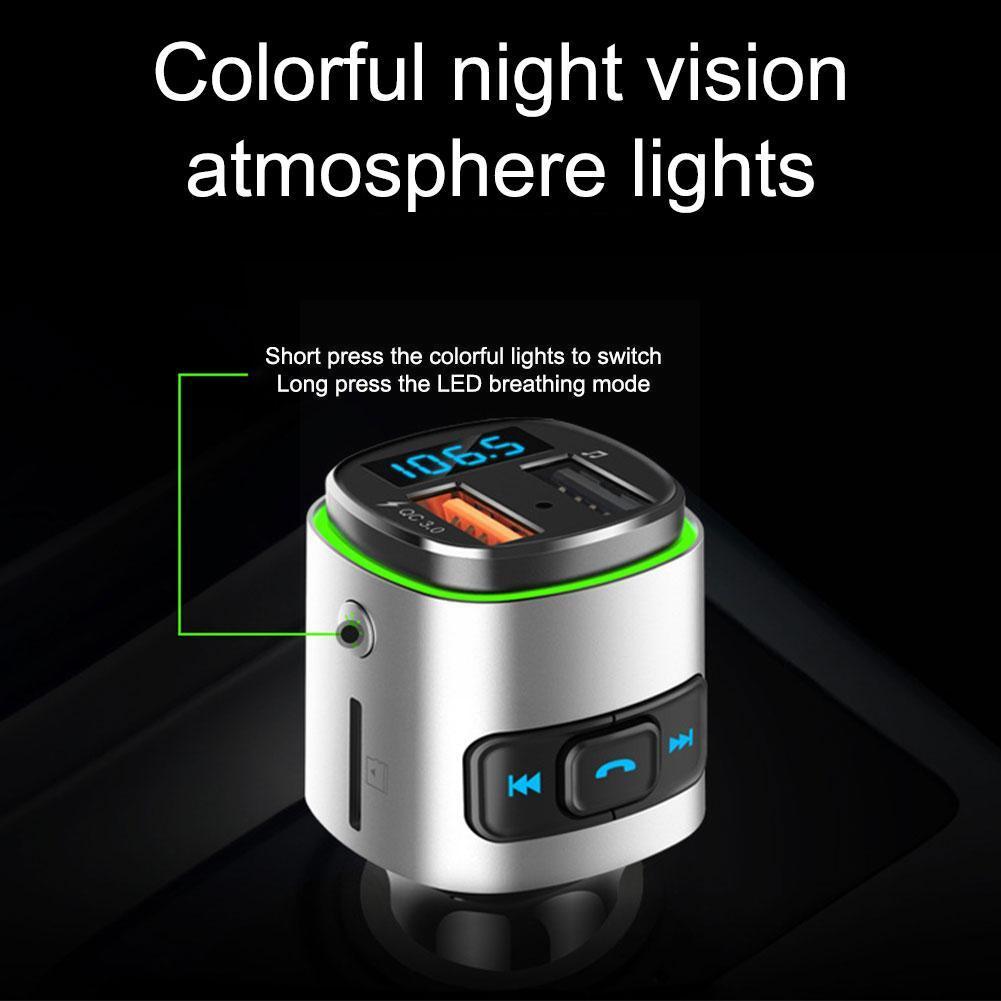 7 Color Car Mp3 Bluetooth -compatible Player Modulator Light Dual Car Fast Ambient USB Music Charger Adapter Charging Playe I7B2