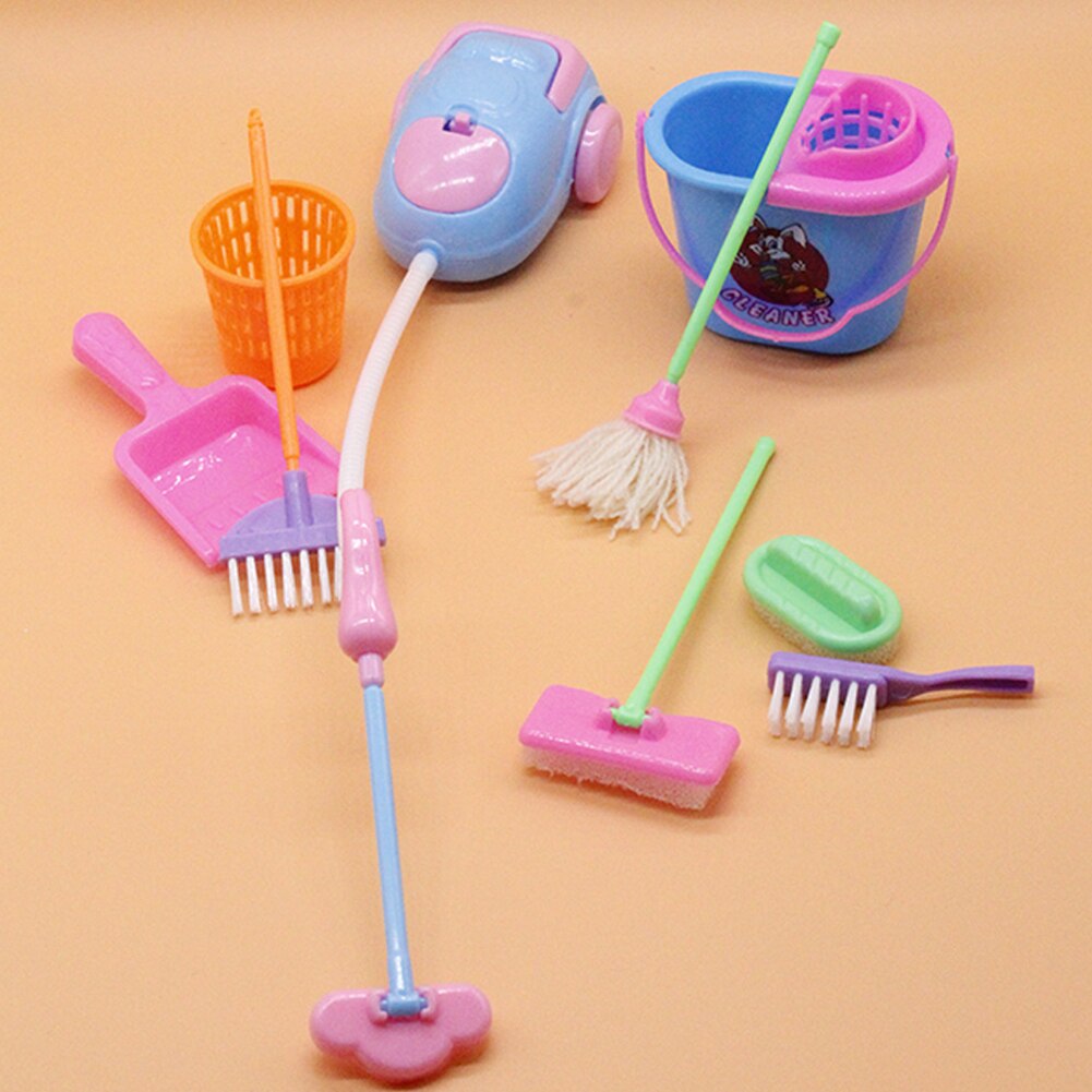 9pcs Bucket Pretend Toys Kit Baby Cleaning Tools Broom Educational Sweeping Brush Colorful Mop Kids Play Housekeeping
