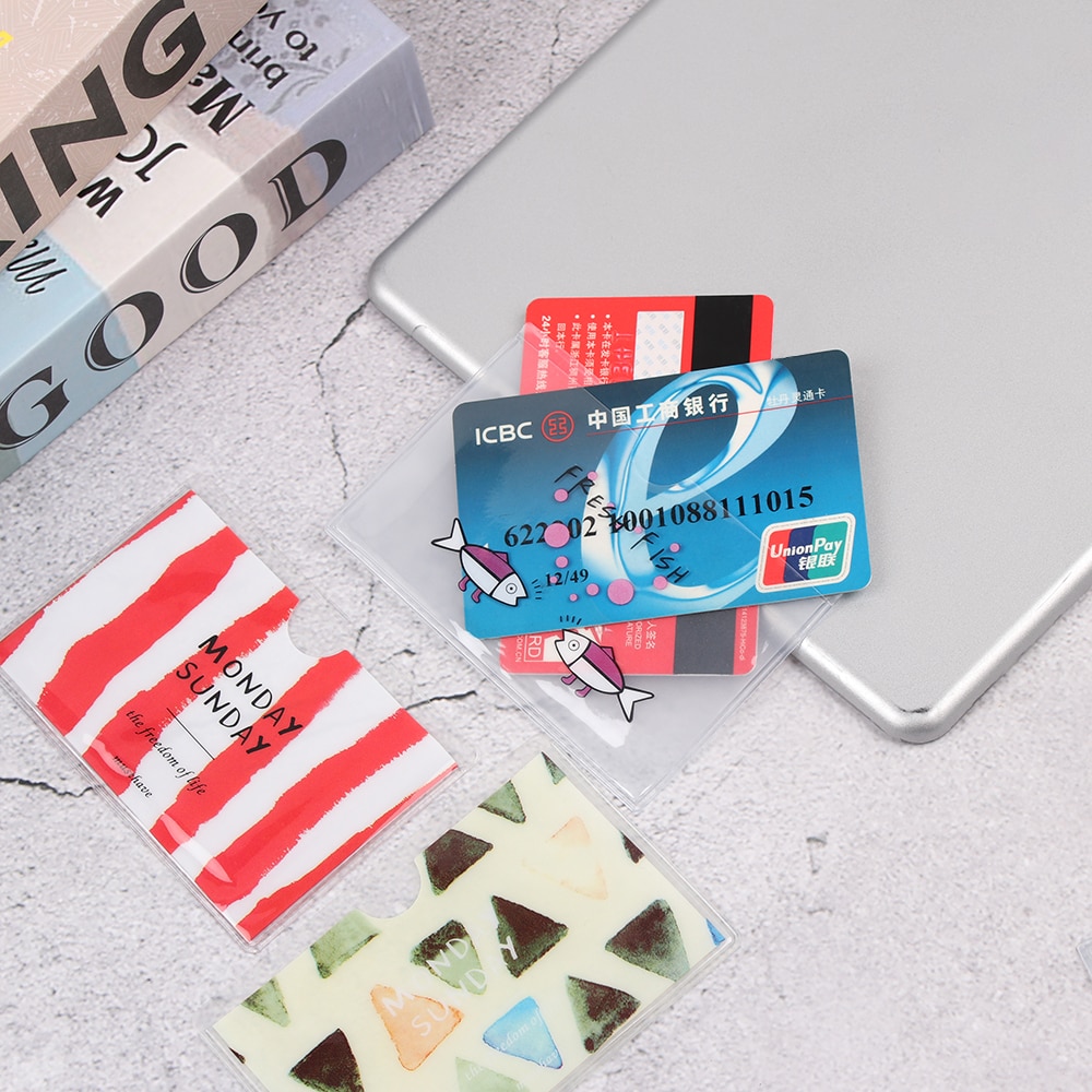 5 PCs Cute cartoon student bank credit card protective cover PVC translucent frosted card holder Protector Case for girls