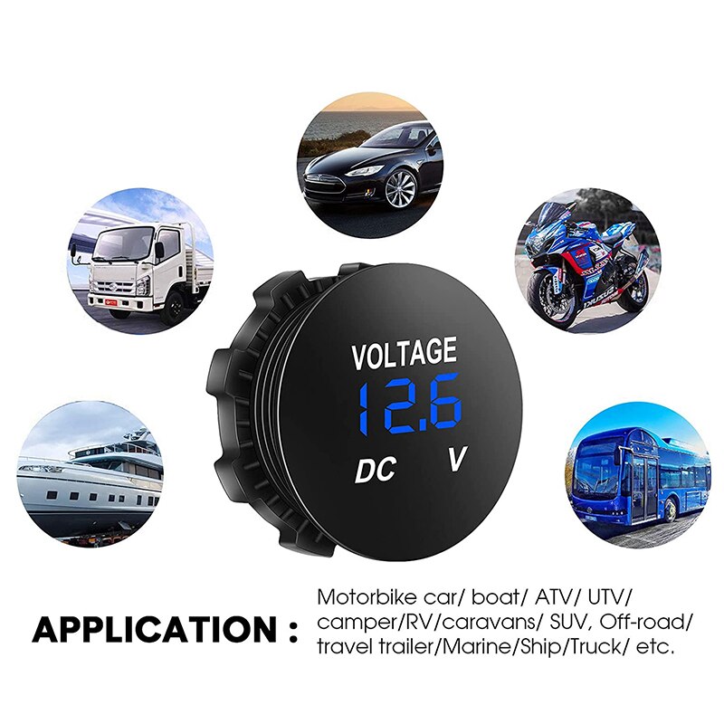DC 12V-24V Waterproof Voltmeter with LED Digital Display Tester Gauge Meter Voltage for Marine Boat Vehicle ATV UTV Motorcycle