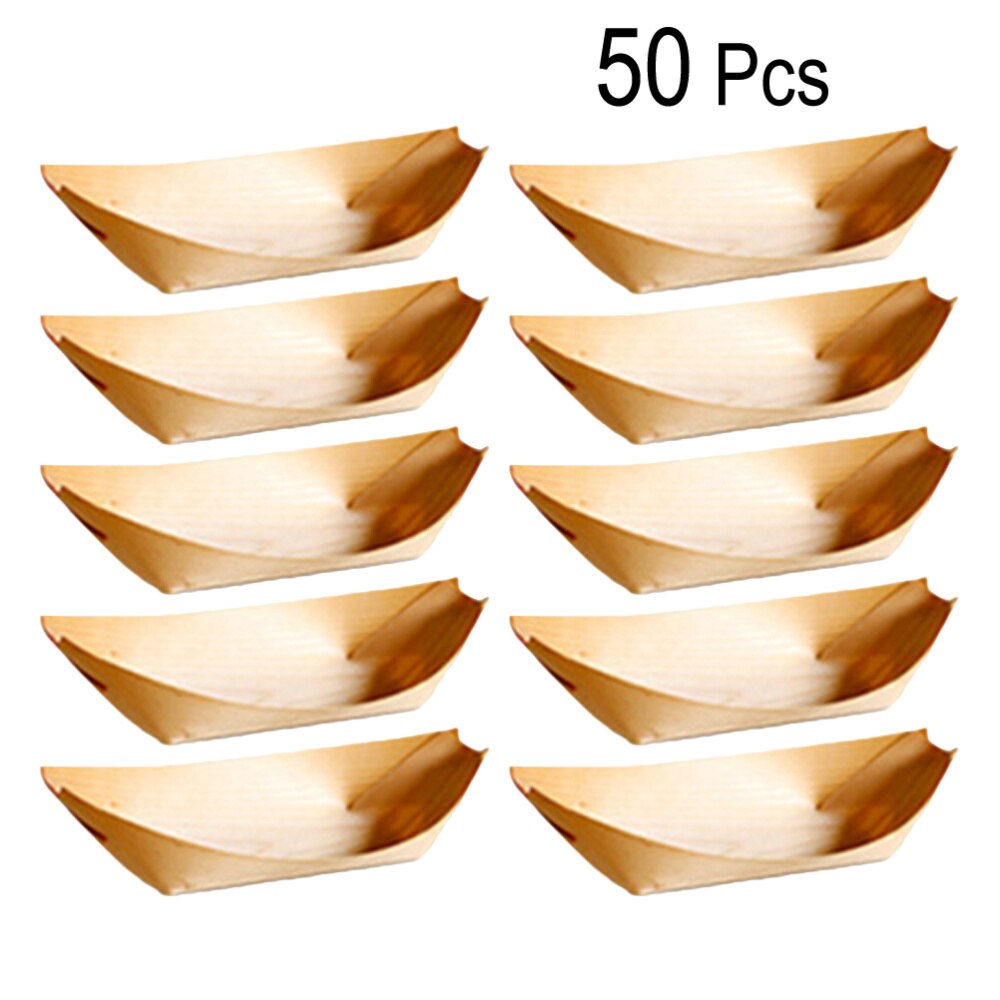 50 stuks wegwerp houten dienbladen grote natuurlijke berkenhouten serveerboten borden schalen voor eten snacks hapjes  (6 x 4 x 2cm): Foto 1