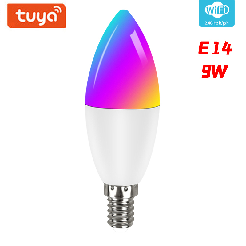 Tuya Wifi Smart Light Bulb E14 Candle Lamp RGB+CW+WW 5W 7W 9W Smart Life APP Voice Control Compatible Alexa Google Dimmable Home: 1pcs 9W