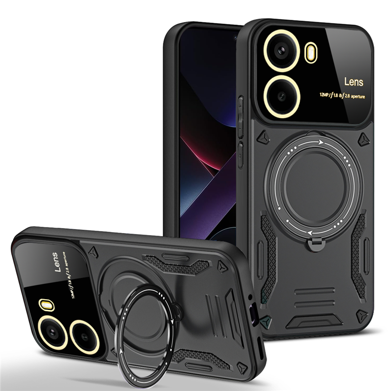 For POCO X7 Pro 5G Case Armor Magsafe Magnetic Ring Case For Xiaomi POCO X7Pro Wireless Charging Cover With Lens Protector: Beige
