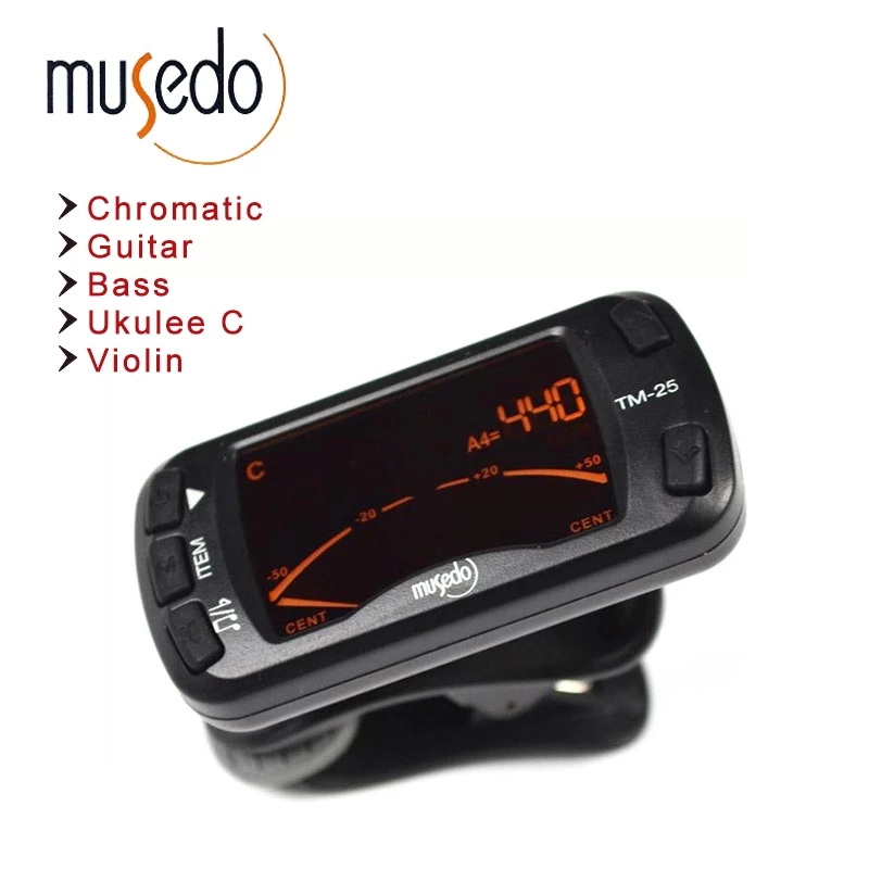 Musedo TM-25 afinador eléctrico con Clip y metrónomo guitarra cromática bajo violín ukelele Universal multifunción portátil: Default Title