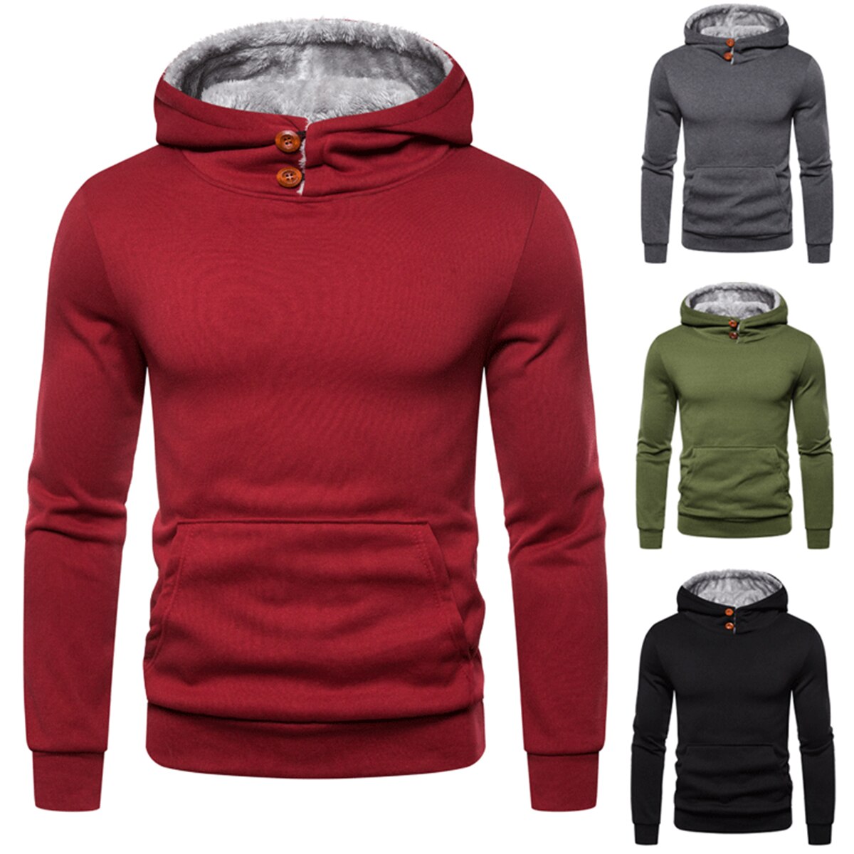 Button Hooded Hoodie Slim Fit Hip Hop Winter Fleece Hoody Jackets Men Sweatshirts Hoodies