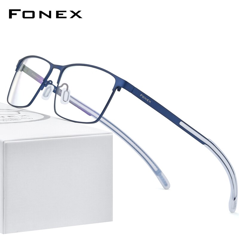 Fonex b titanium briller mænd firkantet nærsynethed optisk recept brilleramme mand skridsikker silikone briller 8521: Blå