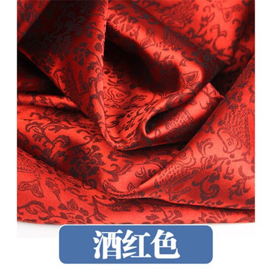 100x120 cm Satijn Brokaat Stof Jacquard Traditionele Draak Bloem DIY Stof 916-2: wine red