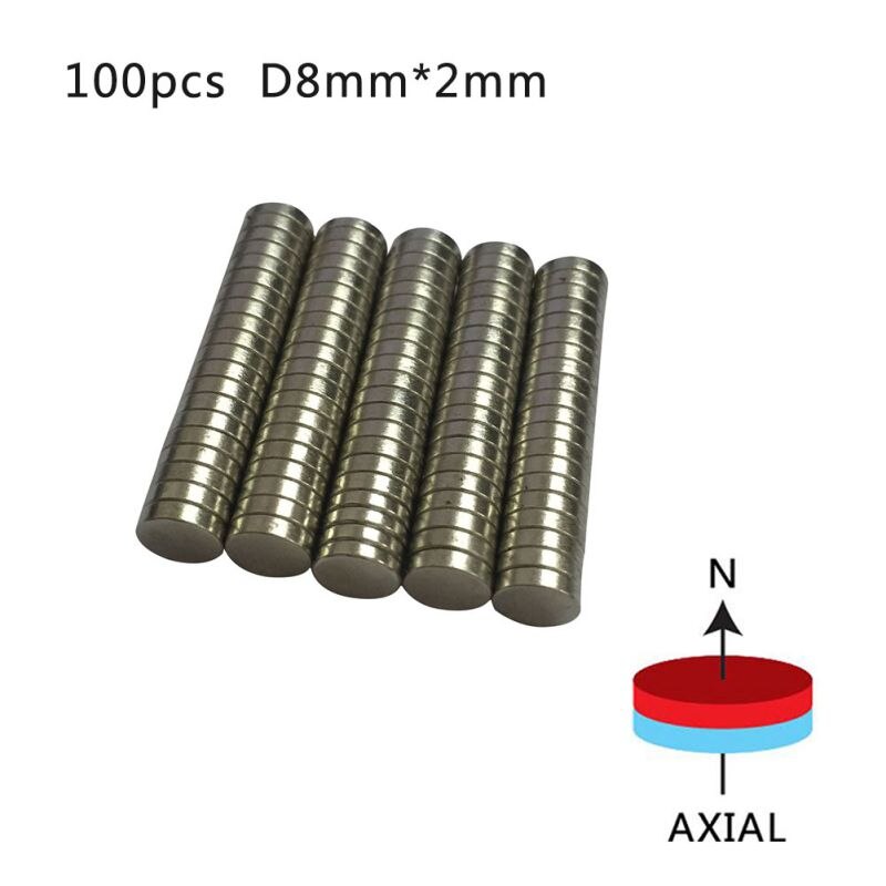 10 - 100 Stuks 8Mm X 2Mm Zeldzame Aarde Ndfeb Magneet Neodymium N50 Disc Ronde Cilinder Magneten: 100pcs