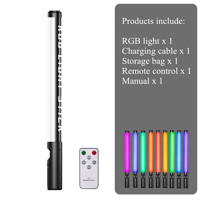 Rgb Kleurrijke Led Stok Vullen Licht Handheld 20W 3000K Led Flash Light Stick Speedlight Fotografische Verlichting: Black