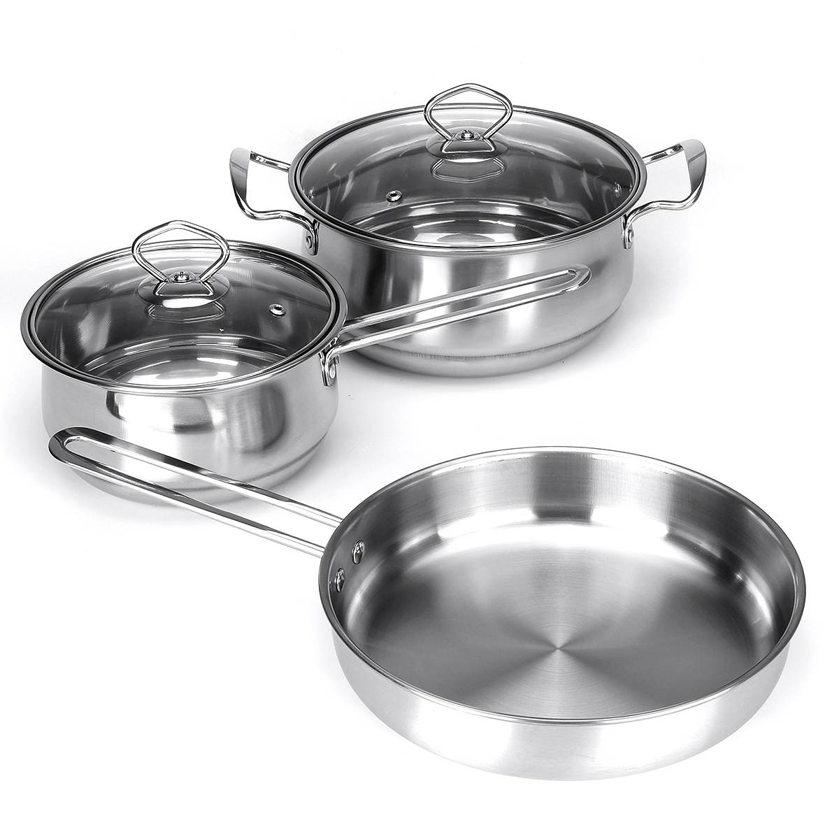Cookware Set Kitchen Stainless Steel Soup Pot Saucepan Induction Safe Thickened Frying Pan Saucepan With Glass Lid 3PCS/Set