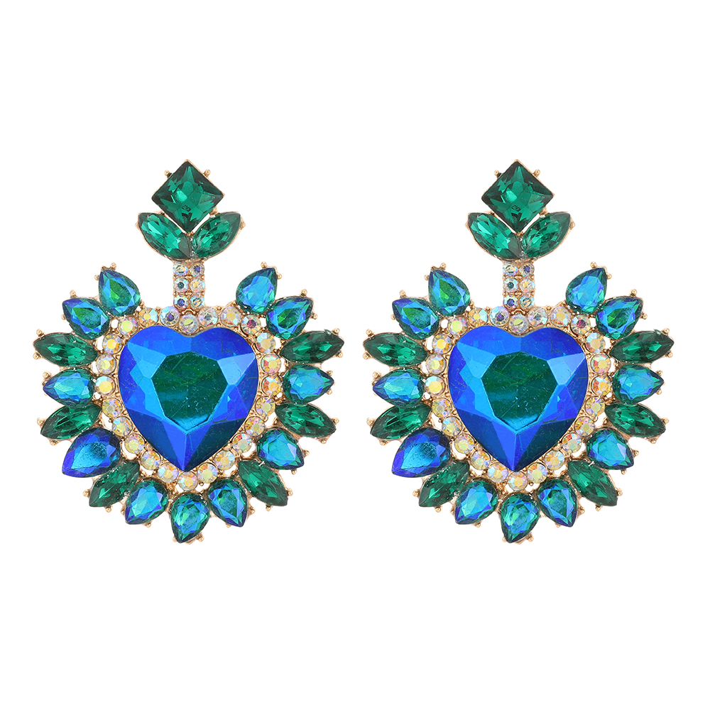 Ztech-pendientes de cristal de corazón grande para mujer, accesorios de lujo elegantes, joyería con estilo, bisutería para boda, y baile,: Blue