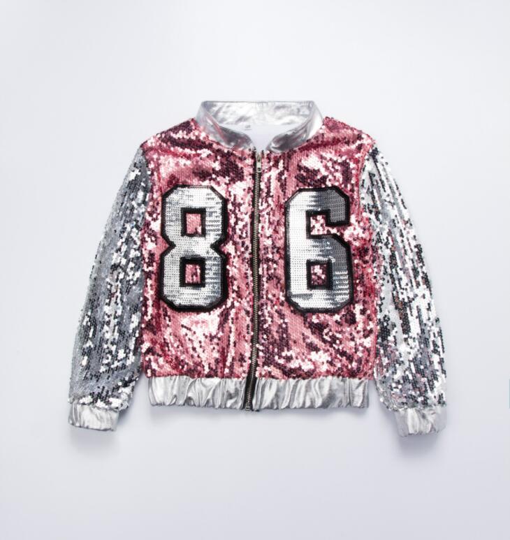 Costume de concours de danse Jazz Hip Hop pour filles, débardeur, short, veste, manteau pour enfants, vêtements de scène: Only Coat / 100cm-110cm