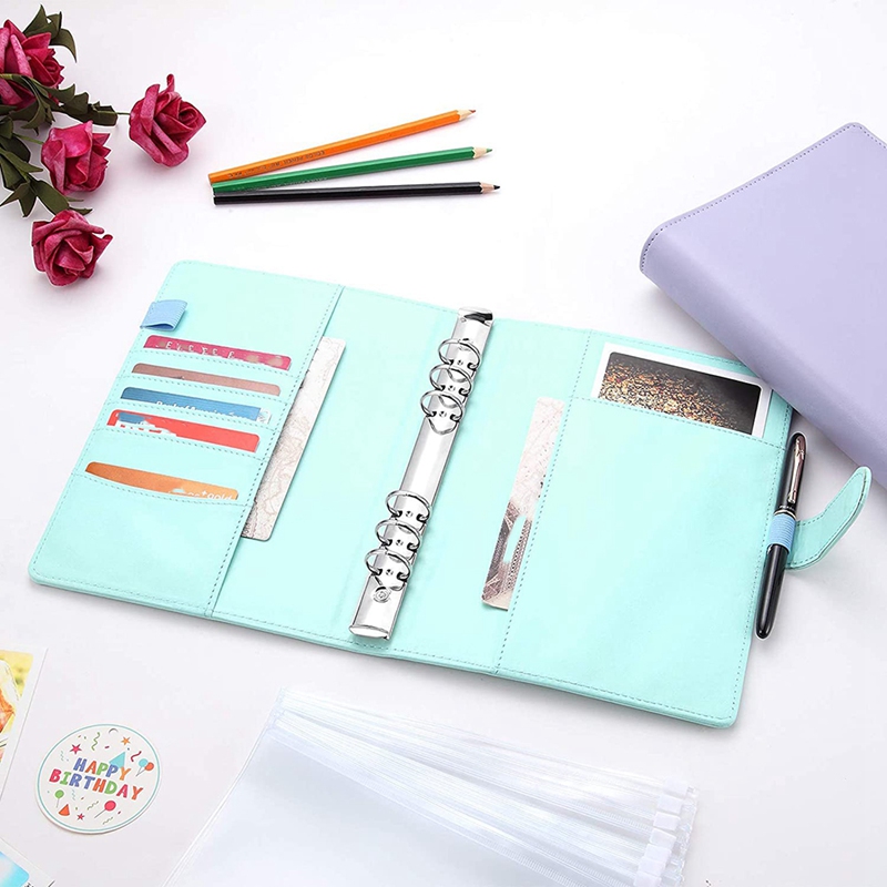 A5 Leather Notebook Binder with 16Pcs A5 Plastic Binder Pockets, Budget Envelope System,A5 Budget Planner Binder Cover