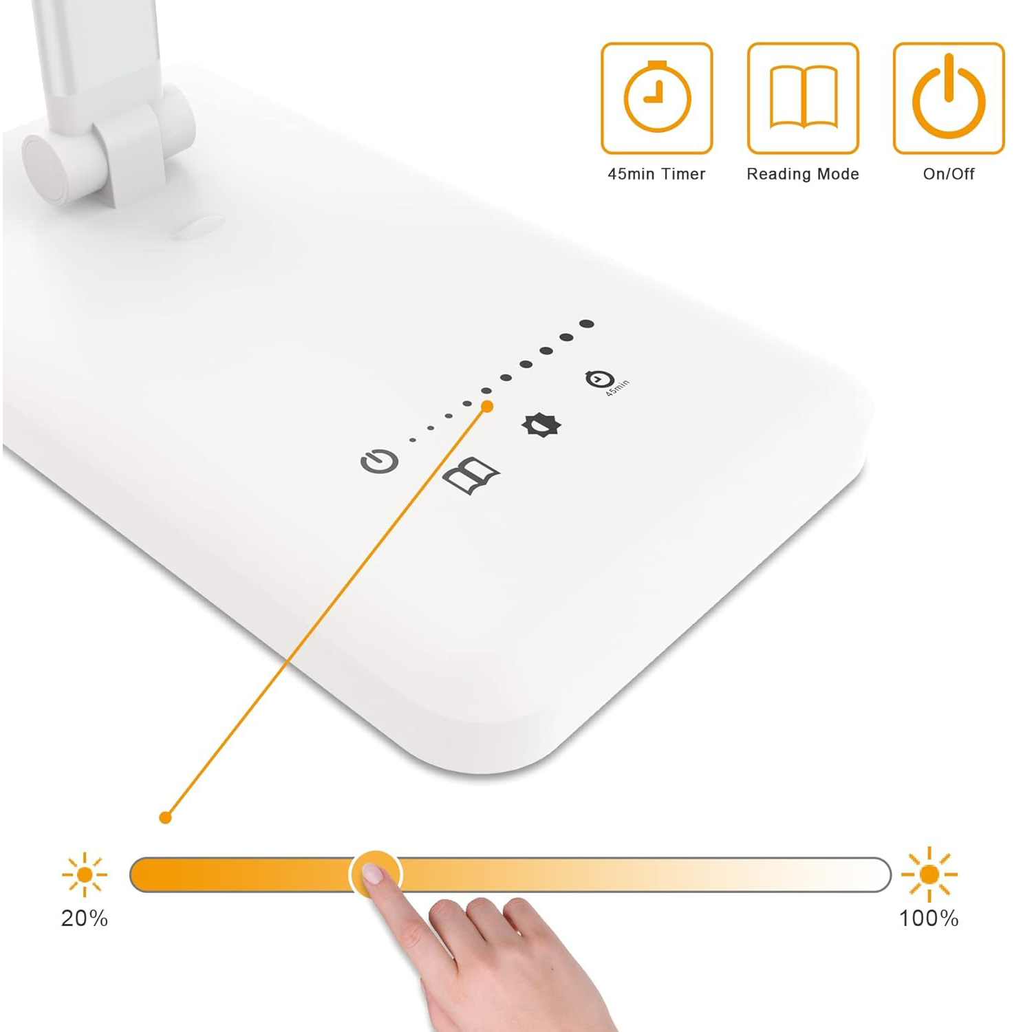 LED-bureaulamp Dimbare tafellamp Leeslamp met USB-oplaadpoort, 5 verlichtingsmodi, aanraakbediening, 45 minuten timer