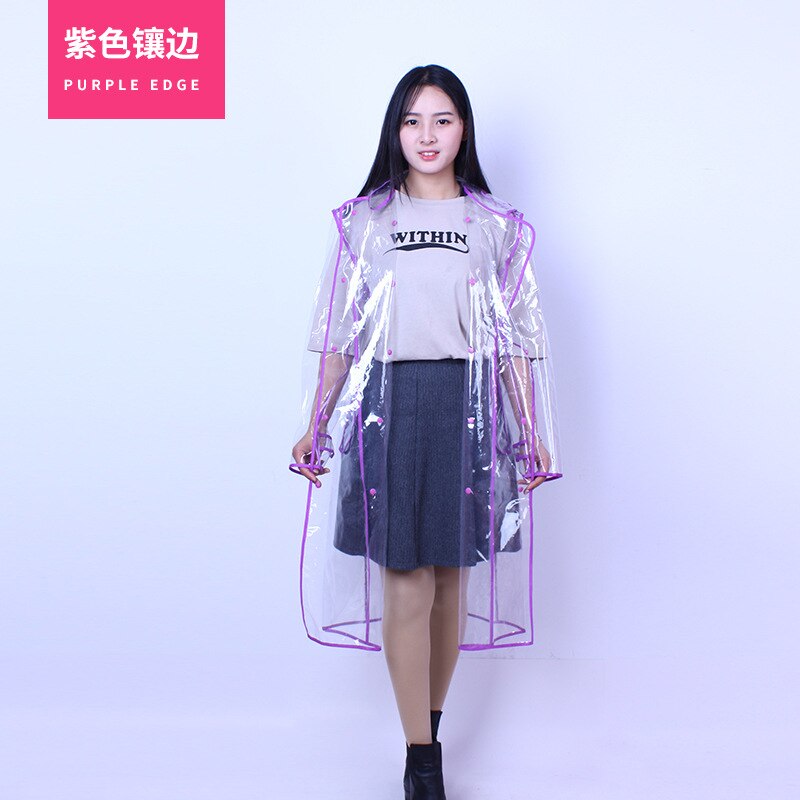 EVA Waterproof Transparent Plastic Clear Long Ladies Raincoats Women Men Rain Coat Jackets Hooded with Belt poncho: B