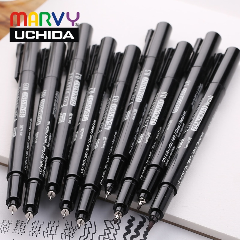Marvy 380 markører penne 003/005/0.1/0.3/0.5/0.8/1.0/ pensel tegning liner sæt manga vandtætte komiske fineliner nåle penne