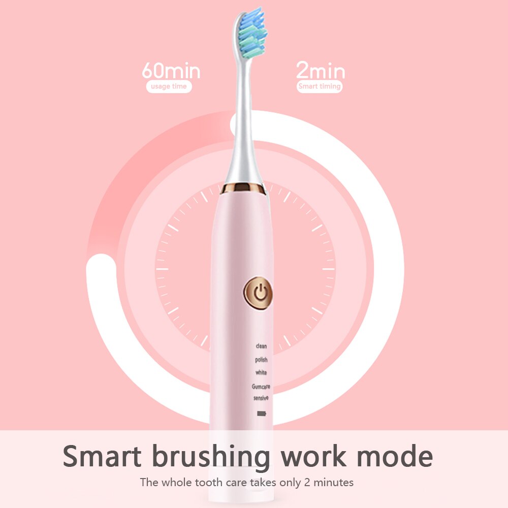 Smart Electric Toothbrush Sonic USB Rechargeable Tooth Washable 4 Mode Automatic Whitening Teeth Brush with 2 Brush Head