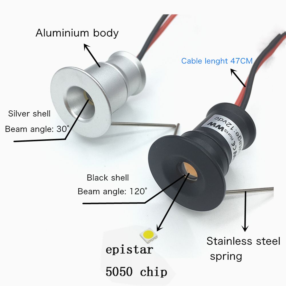 Mini Spot LED 12V Downlights regulable 1W juego de lámpara de techo control remoto 15mm empotrado negro plata blanco gabinete focos