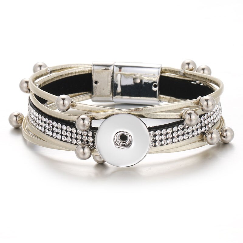 SE0218 bracelet en cuir multicouche perles cristal bohème 18mm bracelets pression ajustement 18MM boutons pression bijoux: golden