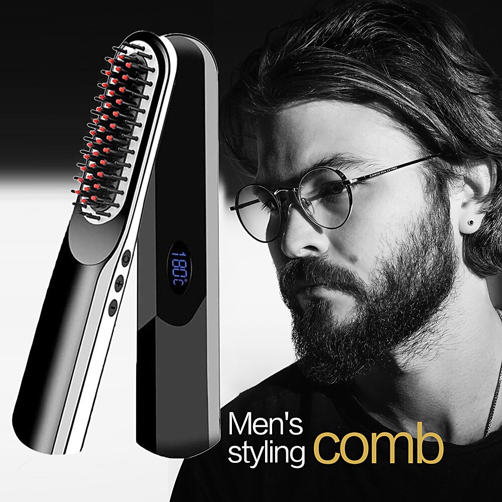 Wireless Mini Haar Kamm männer Schnell Bart Pinsel Haarglätter Tragbare Elektrische USB Lade Kämme Für Männer Bart