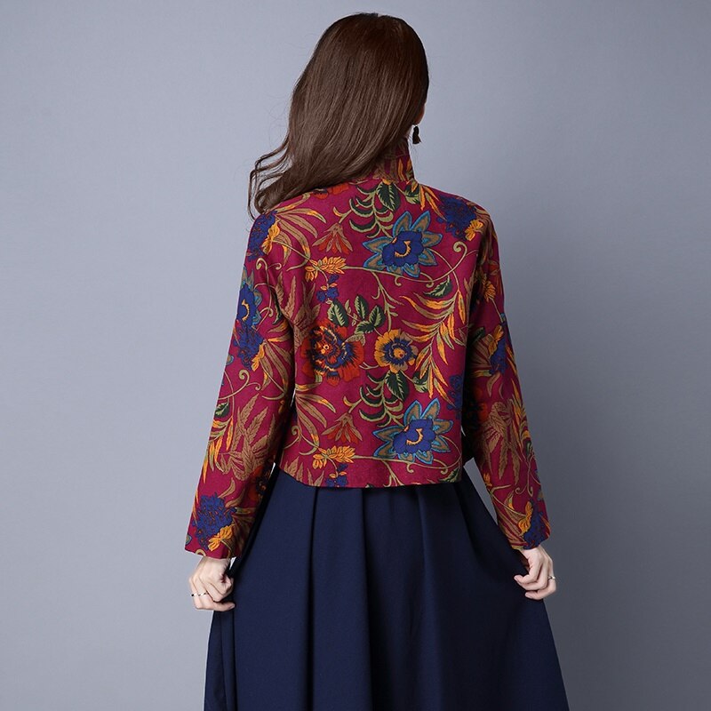 Cheongsam topp mandarin krage dam toppar och blusar orientaliska kina kläder traditionell kinesisk jacka för kvinnor tang kostym