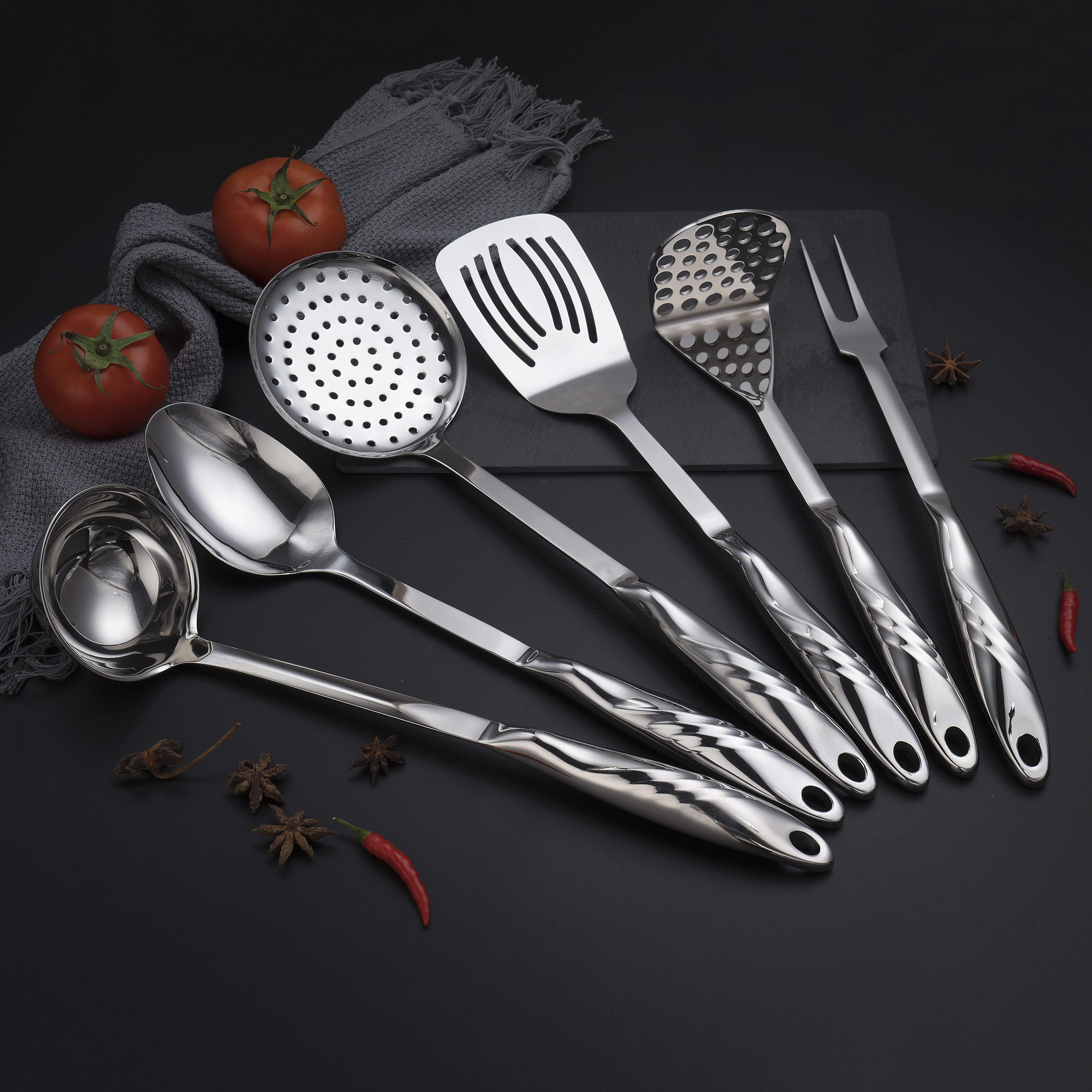 Kitchen Utensils Stainless Steel Light Luxury Spoon Ladle Skimmer Fork Potato Masher Slotted Turner Cookware Tool