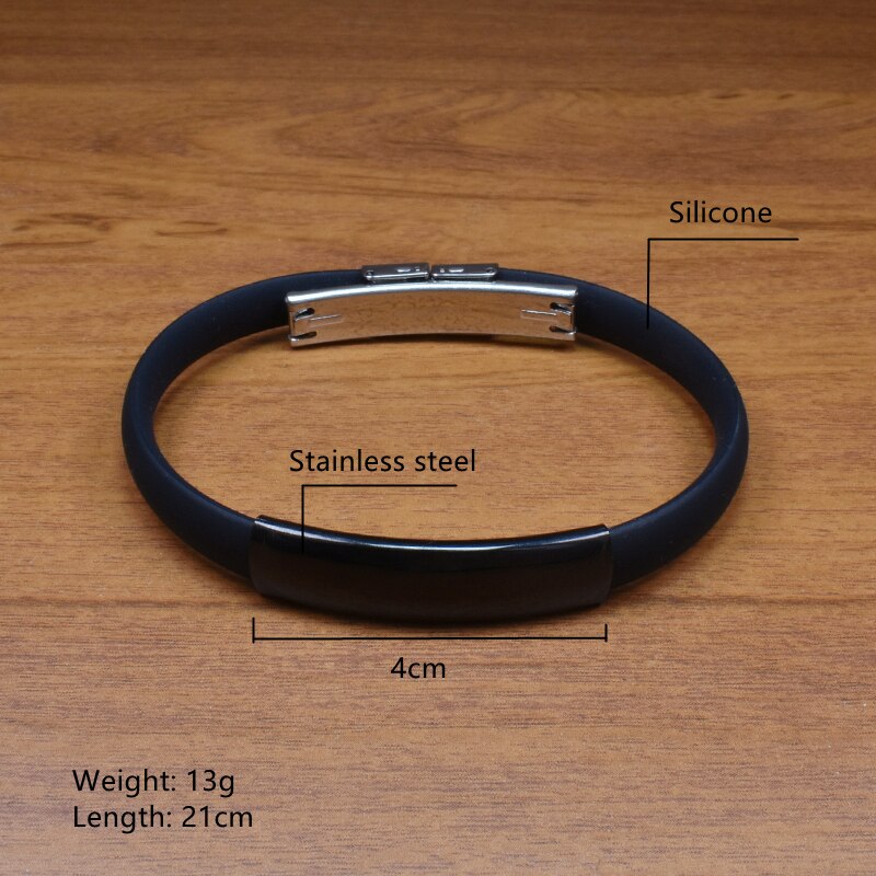 Black cool bracelet for men rubber silicone bracelet stainless steel bar bracelets jewelry year