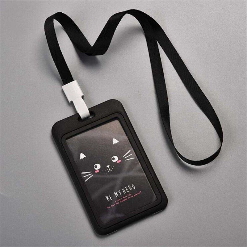 Kawaii Carino Cassa del Supporto di Carta di IDENTIFICAZIONE di Affari Del Fumetto autobus Della Copertura Della Carta di Credito Bancario in PVC Trasparente per il Capretto Studente Delle Donne Distintivo sacchetto del Regalo del sacchetto: nero