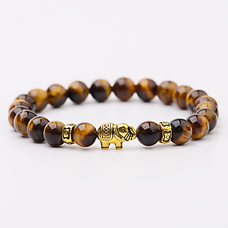 Amader Classic Women's Natural Stone Charm Bracelet Meditation Gold Elephant Beads Bracelets Men Jewelry AB276: Style 3